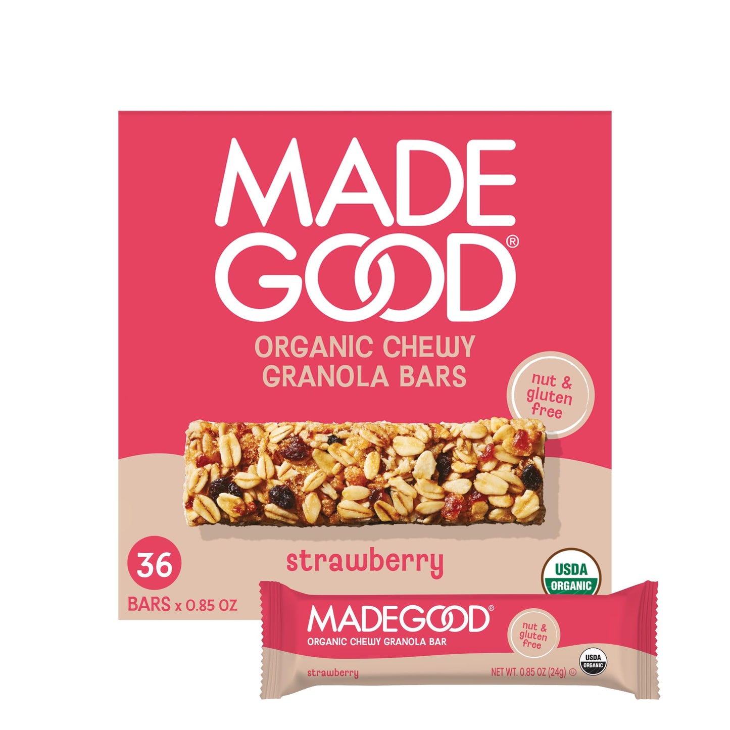 Madegood Strawberry Granola Bars (36 Count, 0.85Oz Each) Contain Nutrients From Vegetables, Gluten Free