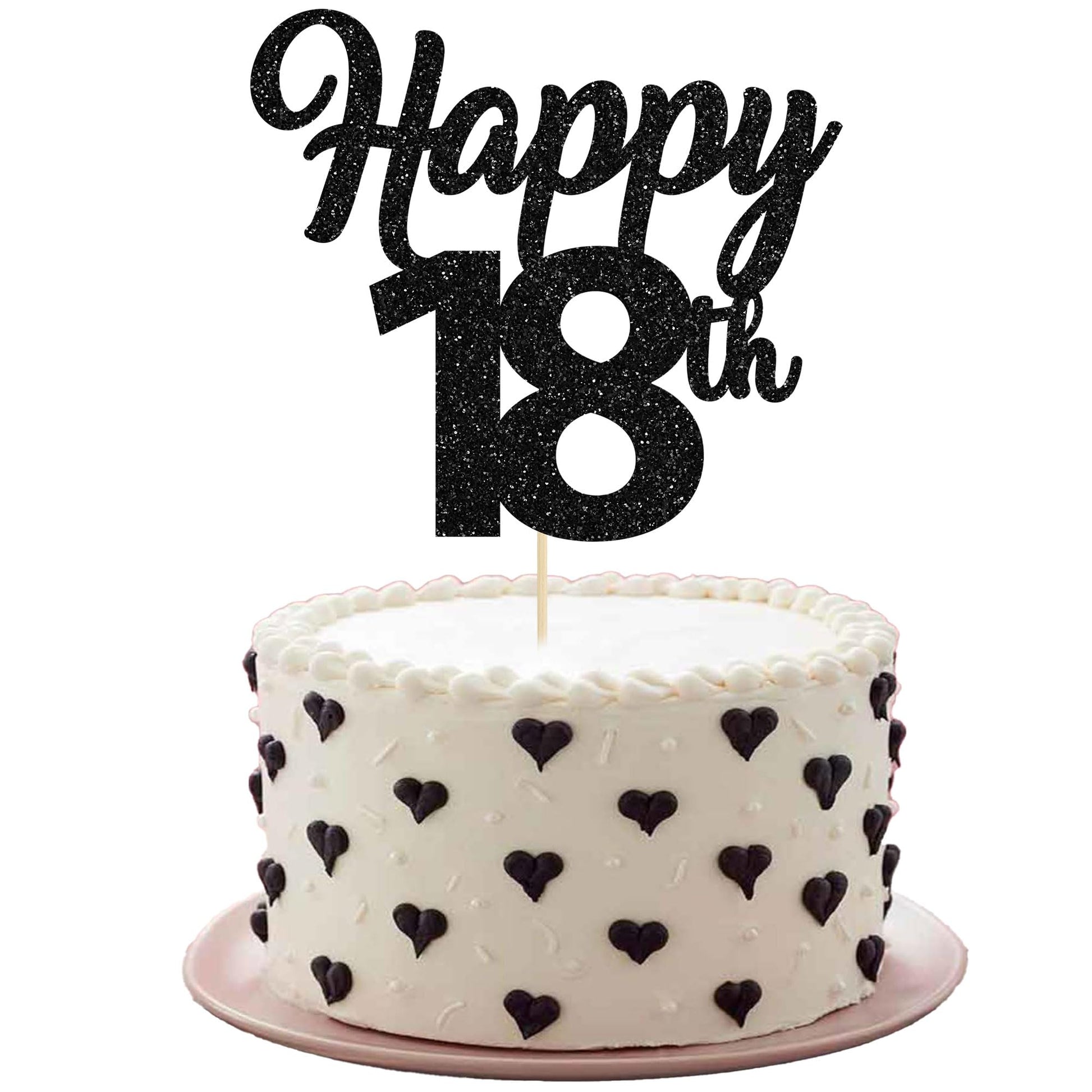 3Pcs Happy 18Th Cake Toppers Black Glitter Number 18 Cake Decorations Eighteen Birthday Cake Pick Decorations For Cheers To 18 Y