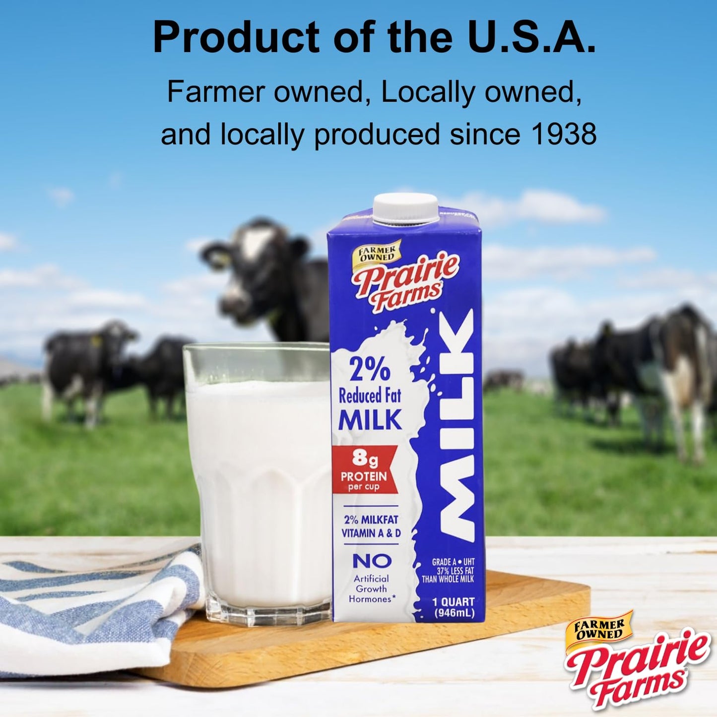 Prairie Farms 2% Reduced Fat Shelf Stable Milk, UHT, Vitamin D, Gluten Free, 32 Fl Oz (1 Quart)