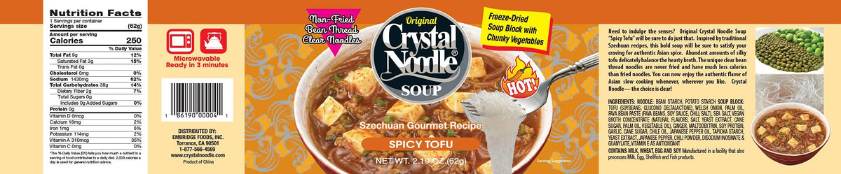 Crystal Noodle Soup, Spicy Tofu, (Pack of 6 Cups) 2.4 OZ