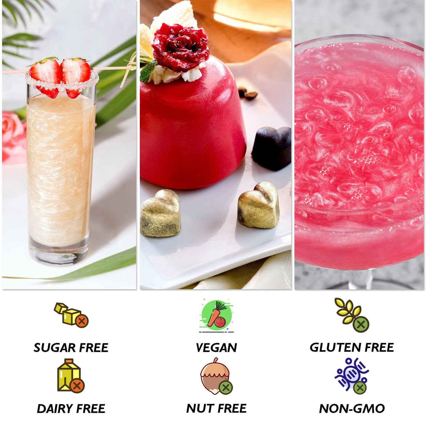 SigWong Edible Glitter Set - 8 Colors Prism Powder, 3g/bottle for Cakes, Cocktails, and Desserts