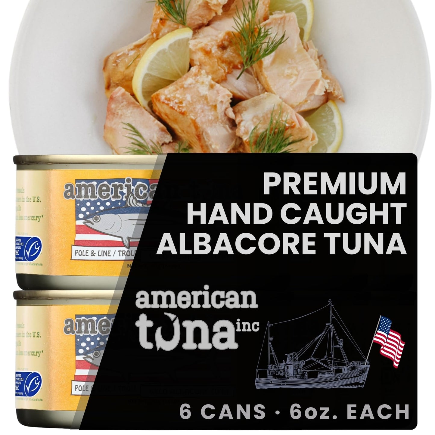 American Tuna Wild Albacore Tuna - MSC Certified, Sustainable, Sea Salt, 6 oz Can, Set of 6