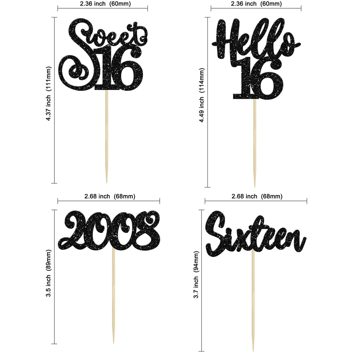Gyufise 24Pcs Happy 16Th Birthday Cupcake Toppers Glitter Hello 16 Sweet 16 Cupcake Picks 2008 Sixteen Old Birthday Cake Decorat