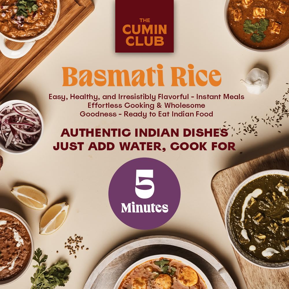 The Cumin Club Basmati Cumin Rice - Instant Meals, Pack of 3, 2.5 Ounce Each - Healthy and Flavorful Indian Food