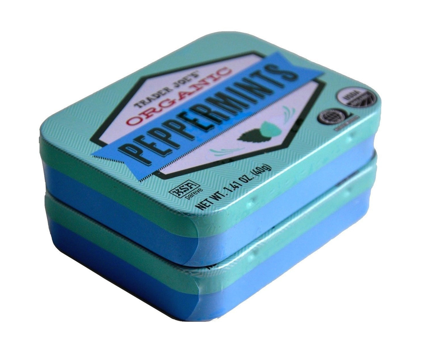 Trader Joe's Organic Peppermints - 1.41 oz Tin (Pack of 2) - Refreshing Breath Mints