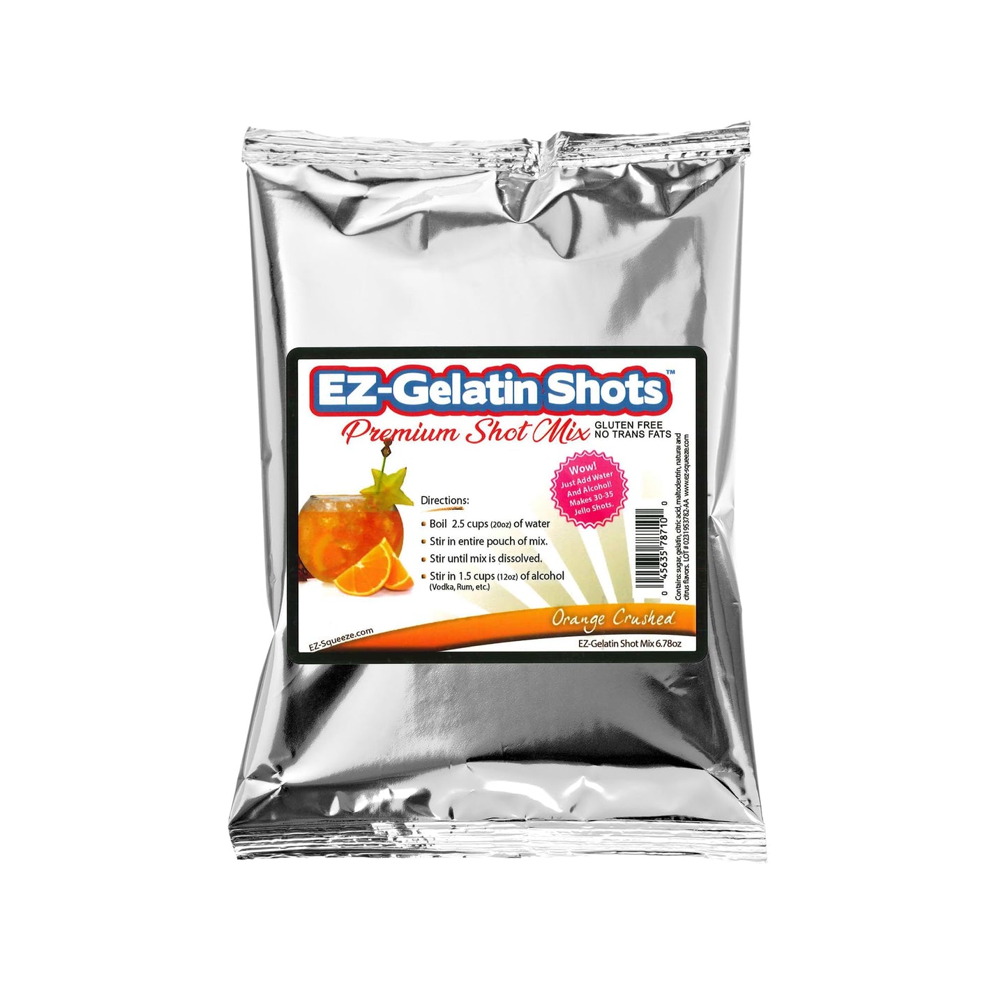 Orange Crushed Jello Shot Mix 6.78 Oz - Enhanced Gluten-Free Jello Mix For Tasty Jello Shots - Easy To Make Ez Gelatin Powder Mix For Jello Shots - Mature-Themed New Year And Holiday Party Supplies