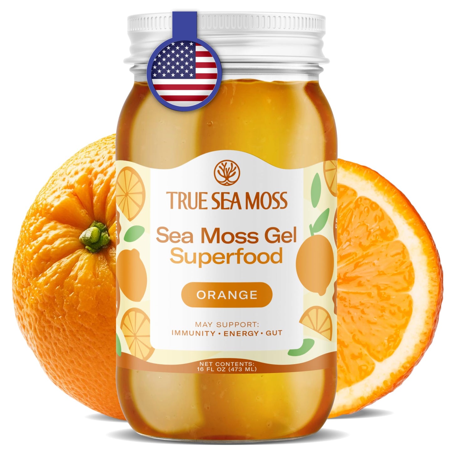 TrueSeaMoss Sea Moss Gel - Made in USA - Wildcrafted Seamoss  Fruits & Jarred Vegetables - Orange  Pack of 1 (Labels may Vary)