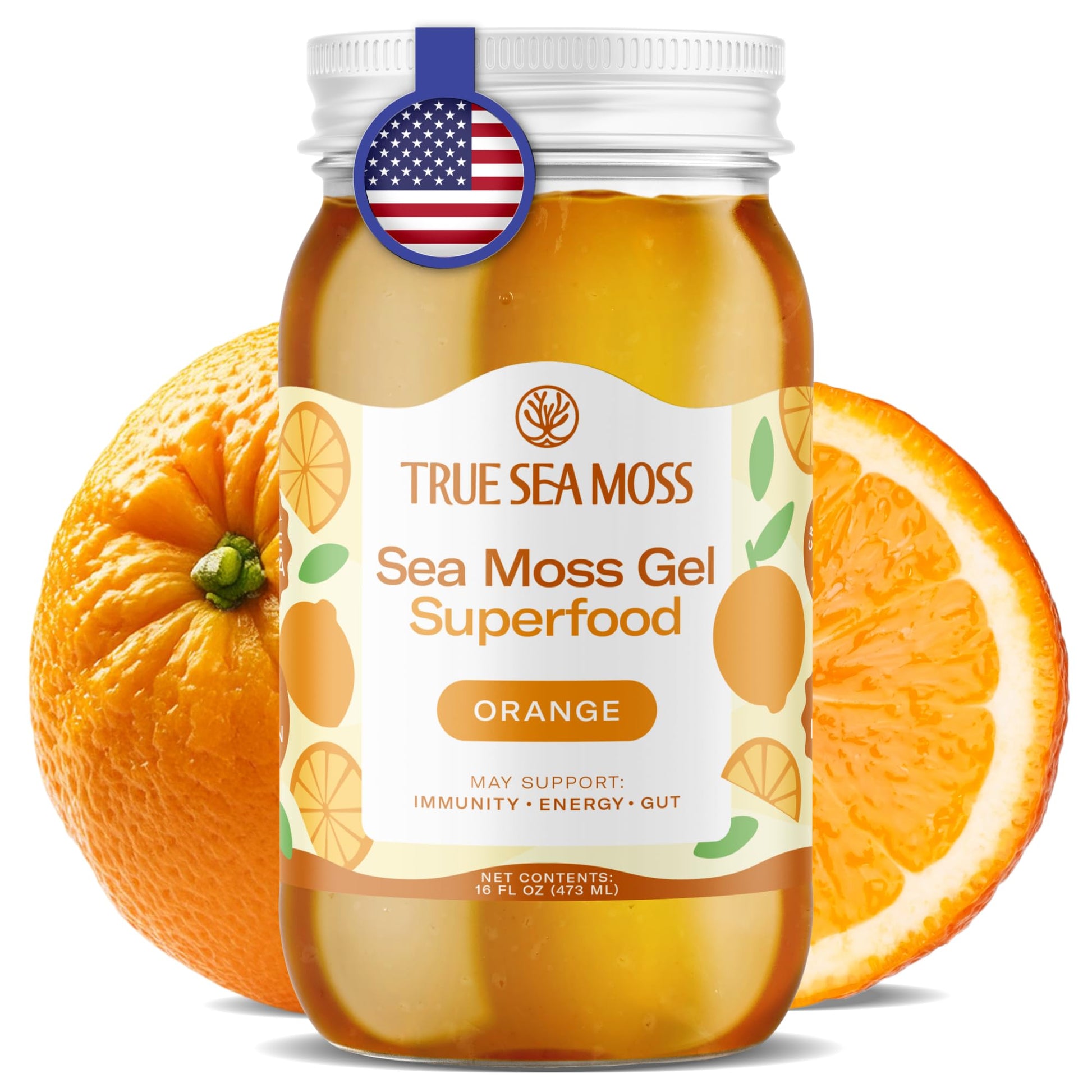 TrueSeaMoss Sea Moss Gel - Made in USA - Wildcrafted Seamoss  Fruits & Jarred Vegetables - Orange  Pack of 1 (Labels may Vary)