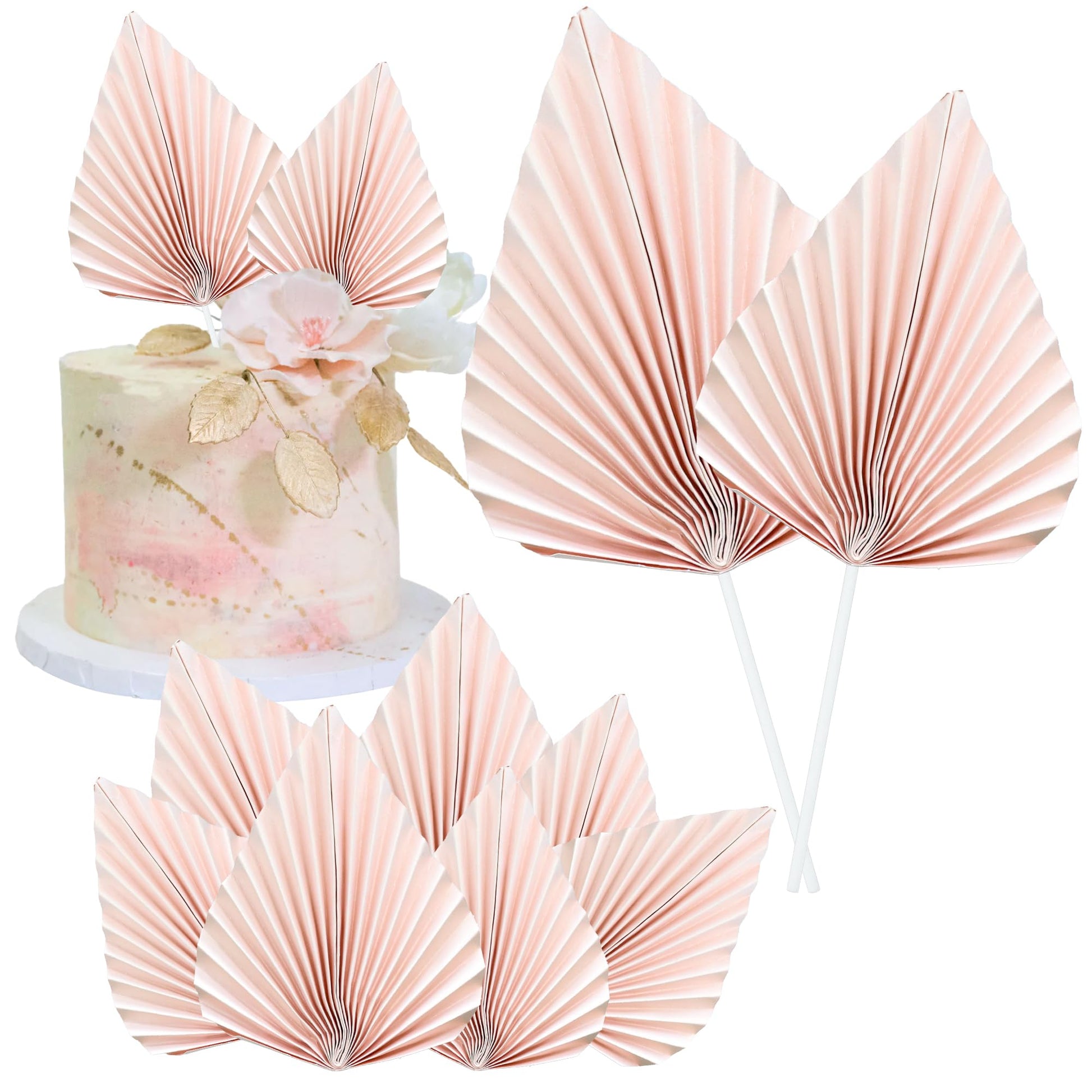 Gyufise Paper Palm Fan Cake Toppers, 12 cm x 5.1 inches, Pink, Model ZN0680-5, Ideal for DIY Crafts and Party Decorations