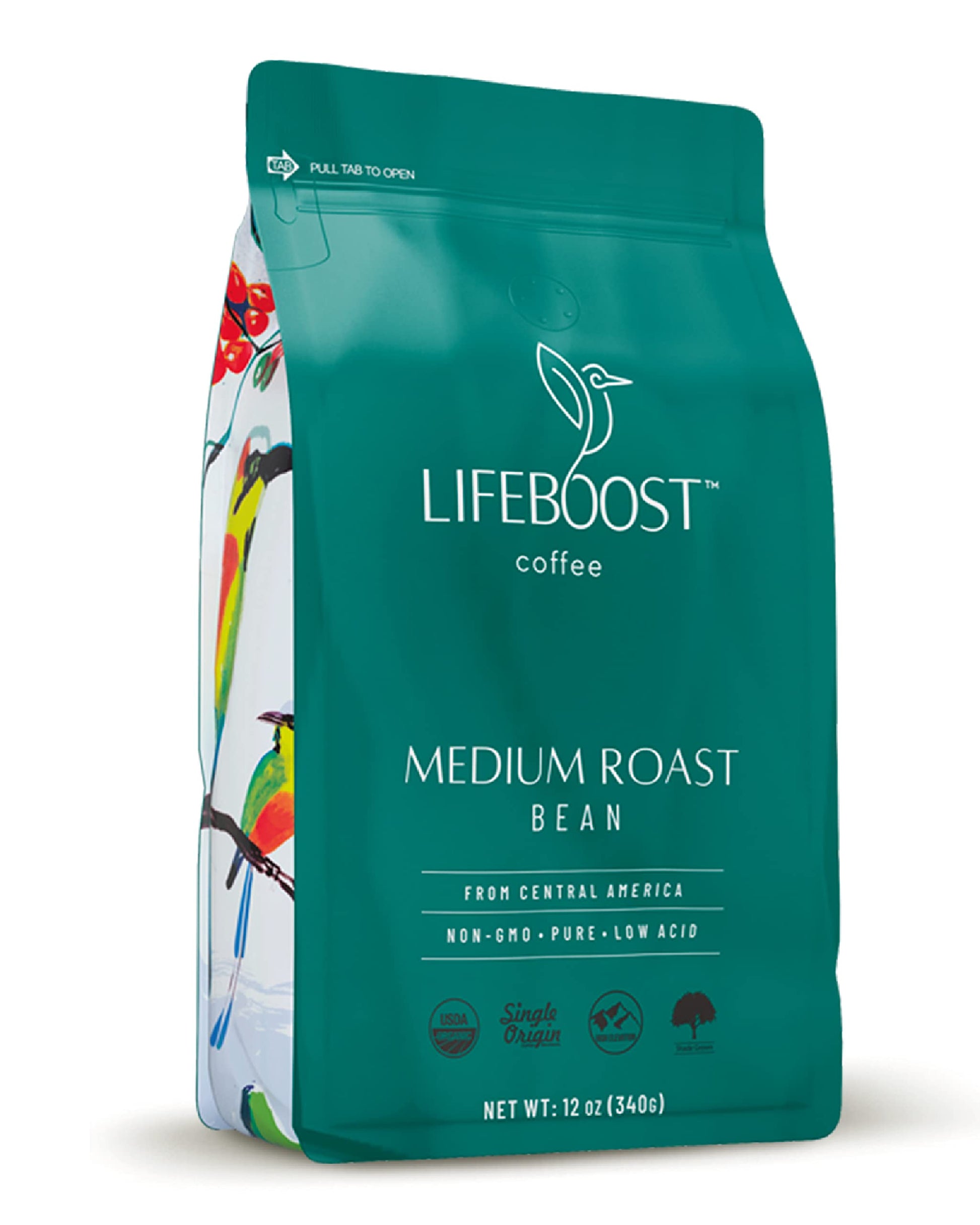 Lifeboost Organic Coffee Beans Medium Roast - Low Acid Single Origin Non-GMO Organic Whole Bean Coffee - Third Party Tested For 