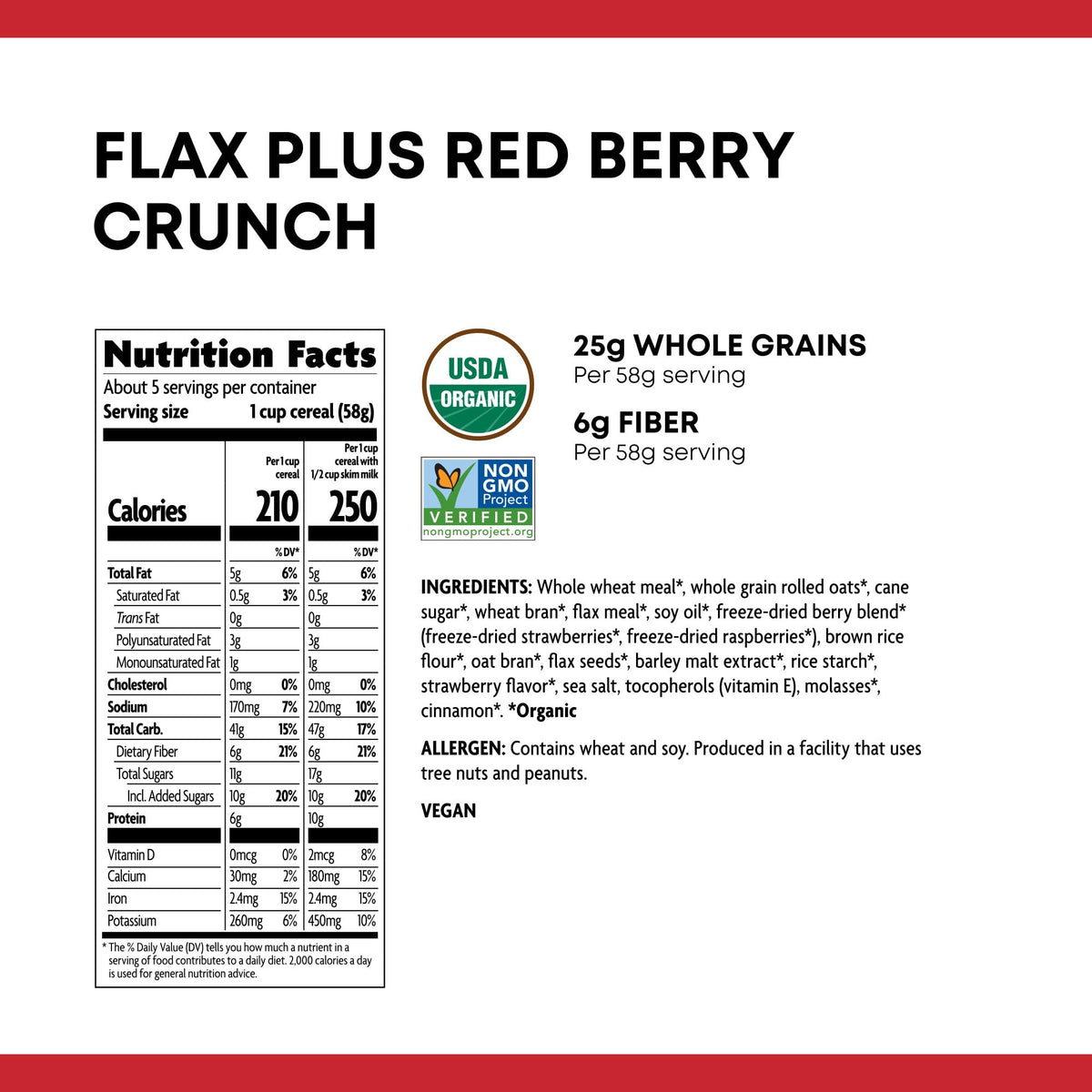 Nature'S Path Organic Flax Plus Red Berry Crunch Cereal, 10.6 Oz (Pack Of 1), Non-Gmo