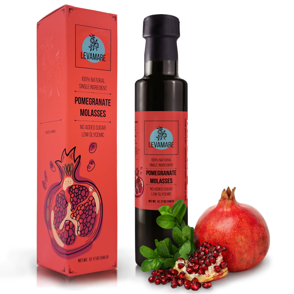 Levamare Pomegranate Molasses, 100% Natural, No Added Sugar, Vegan, 12 oz