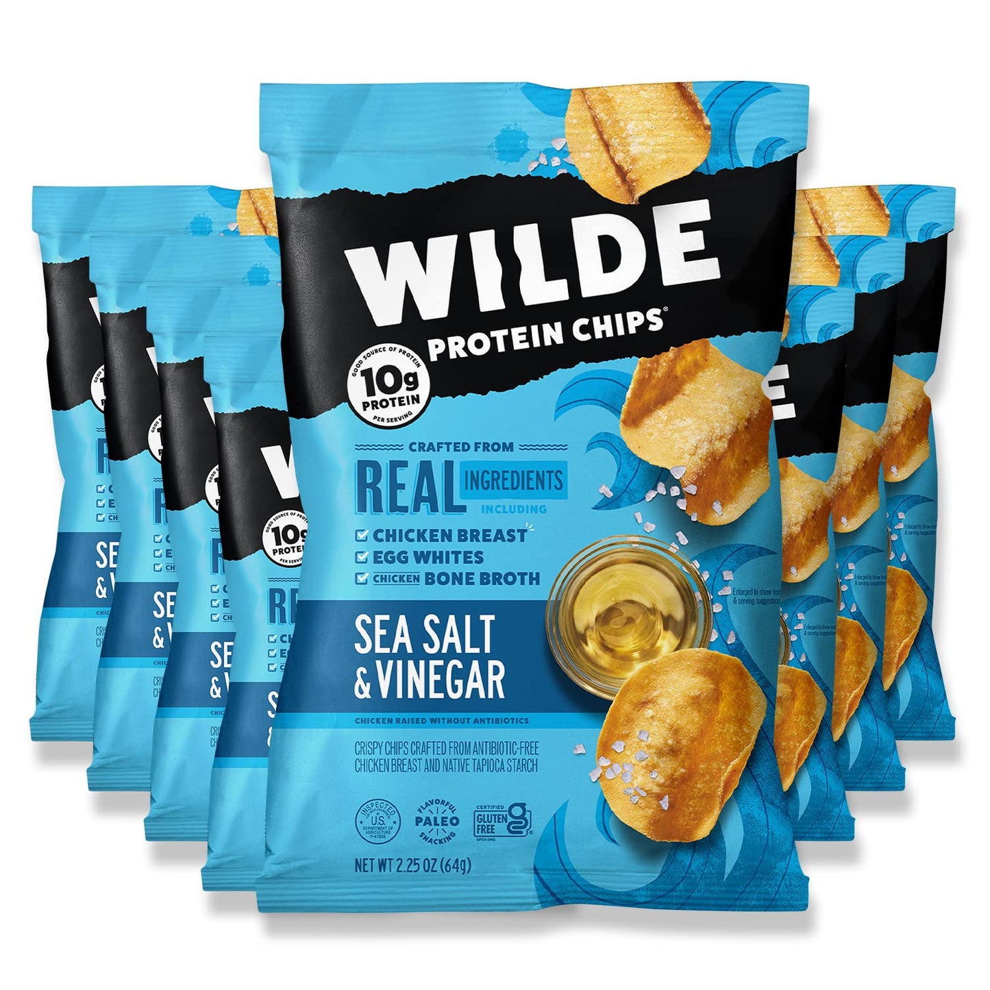 Sea Salt And Vinegar Protein Chips By Wilde Chips, Thin And Crispy, High Protein, Keto Friendly, Made With Real Ingredients, 2.2