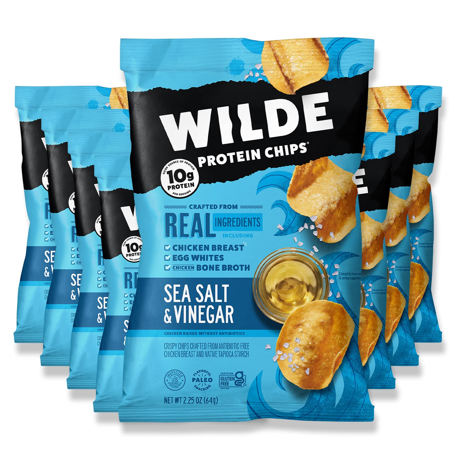 Sea Salt And Vinegar Protein Chips By Wilde Chips, Thin And Crispy, High Protein, Keto Friendly, Made With Real Ingredients, 2.2