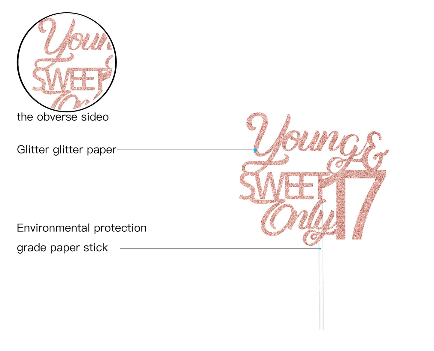 Young And Sweet Only 17 Cake Topper, Happy 17Th Birthday, Cheers To 17 Years Old Cake Decor, 17Th Birthday/Anniversary Party Dec