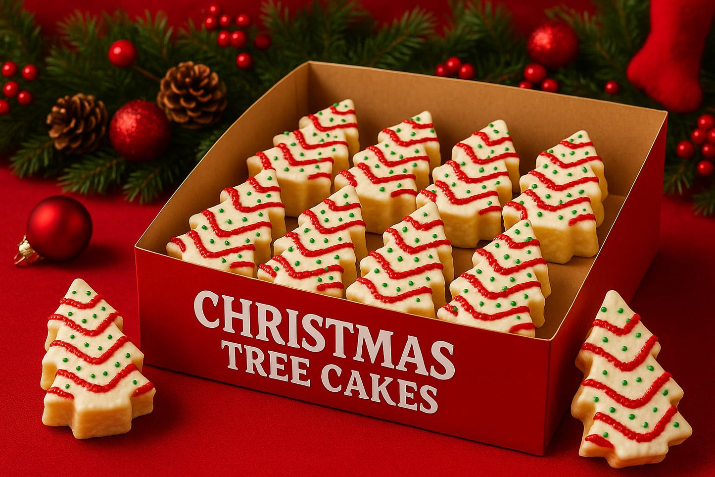 Christmas Tree Cakes Bulk 40 Count - Festive Holiday Snack Cakes Gift Box - Individually Wrapped Vanilla Cakes - Perfect for Par