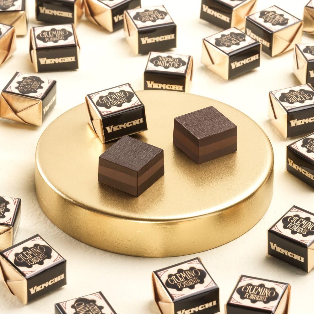Venchi Cremino Extra Dark Chocolate 25-Piece Elegant Gift Box - Extra Dark Chocolate Shell With Mediterranean Almond Paste Between Creamy Piedmont Hazelnut Gianduja Chocolate - Vegan & Gluten Free