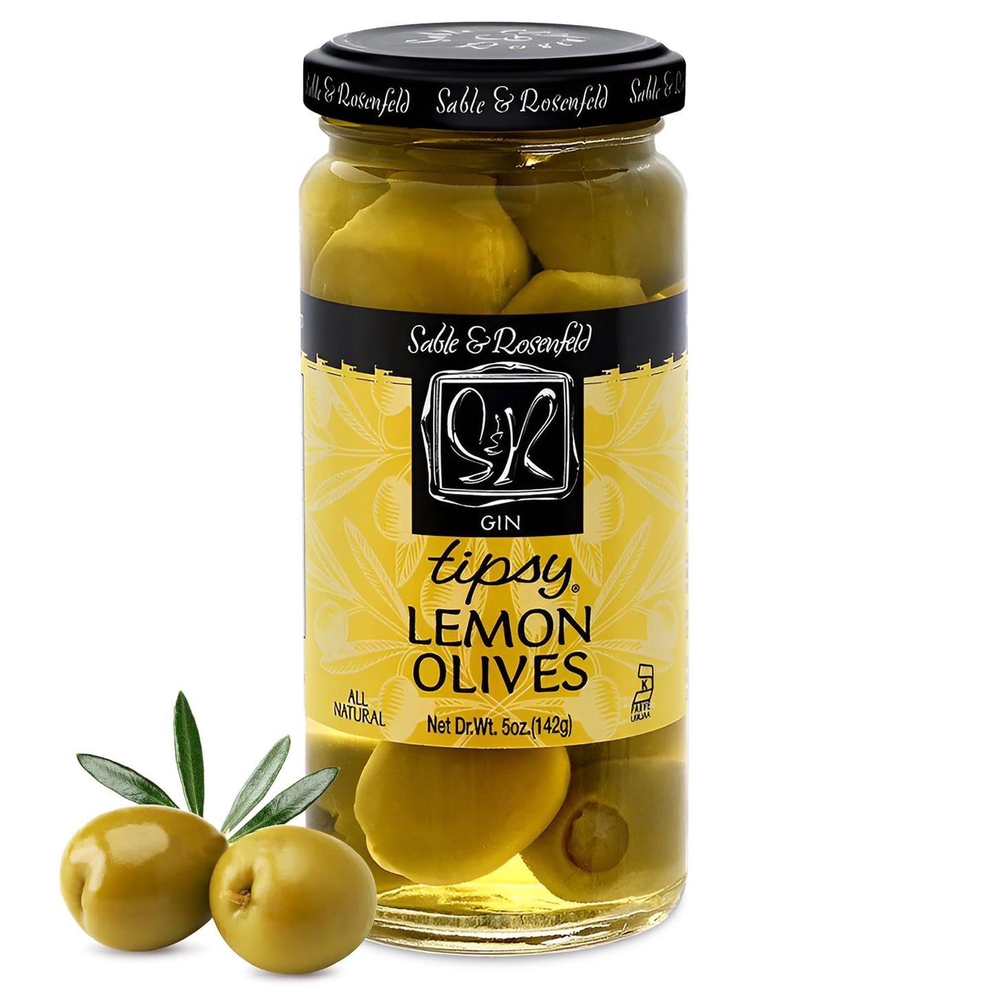 Sable & Rosenfeld Tipsy Olives - Green Olives Stuffed with Lemon - 5 oz Pack for Cocktails and Garnishes