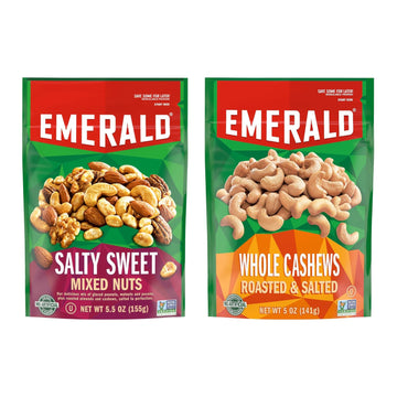 Emerald Nuts Combo Variety Pack Featuring Whole Cashews & Salty Sweet Mixed Nuts | 5 Oz Resealable Bags | Kosher Certified, Non-Gmo, Contains No Artificial Preservatives, Flavors Or Synthetic Colors