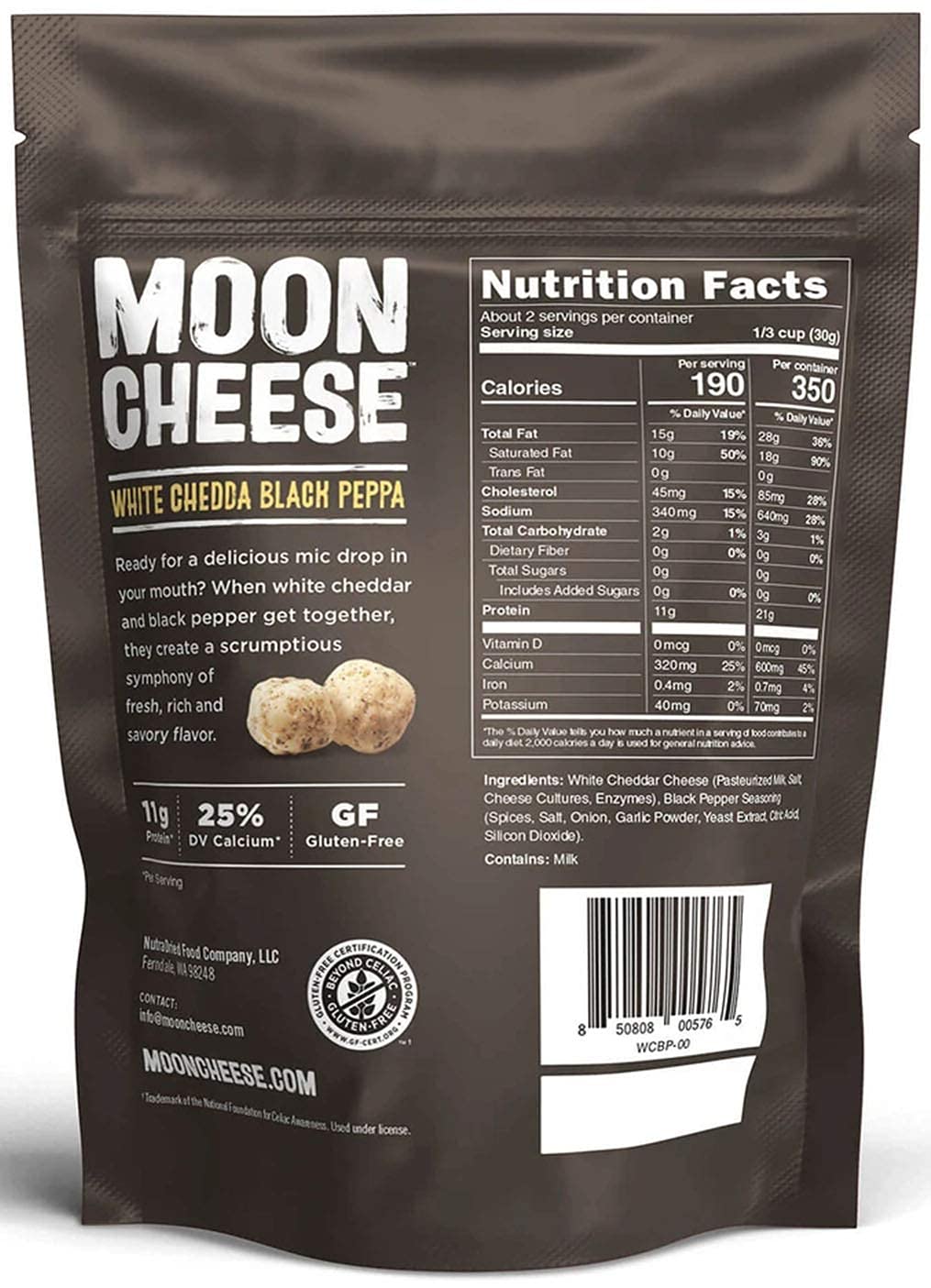 Moon Cheese Bites, White Chedda Black Peppa, 2-Ounce 3-Pack, 100% Real Cheese, Protein, Keto, After-School Or Lunch Snack