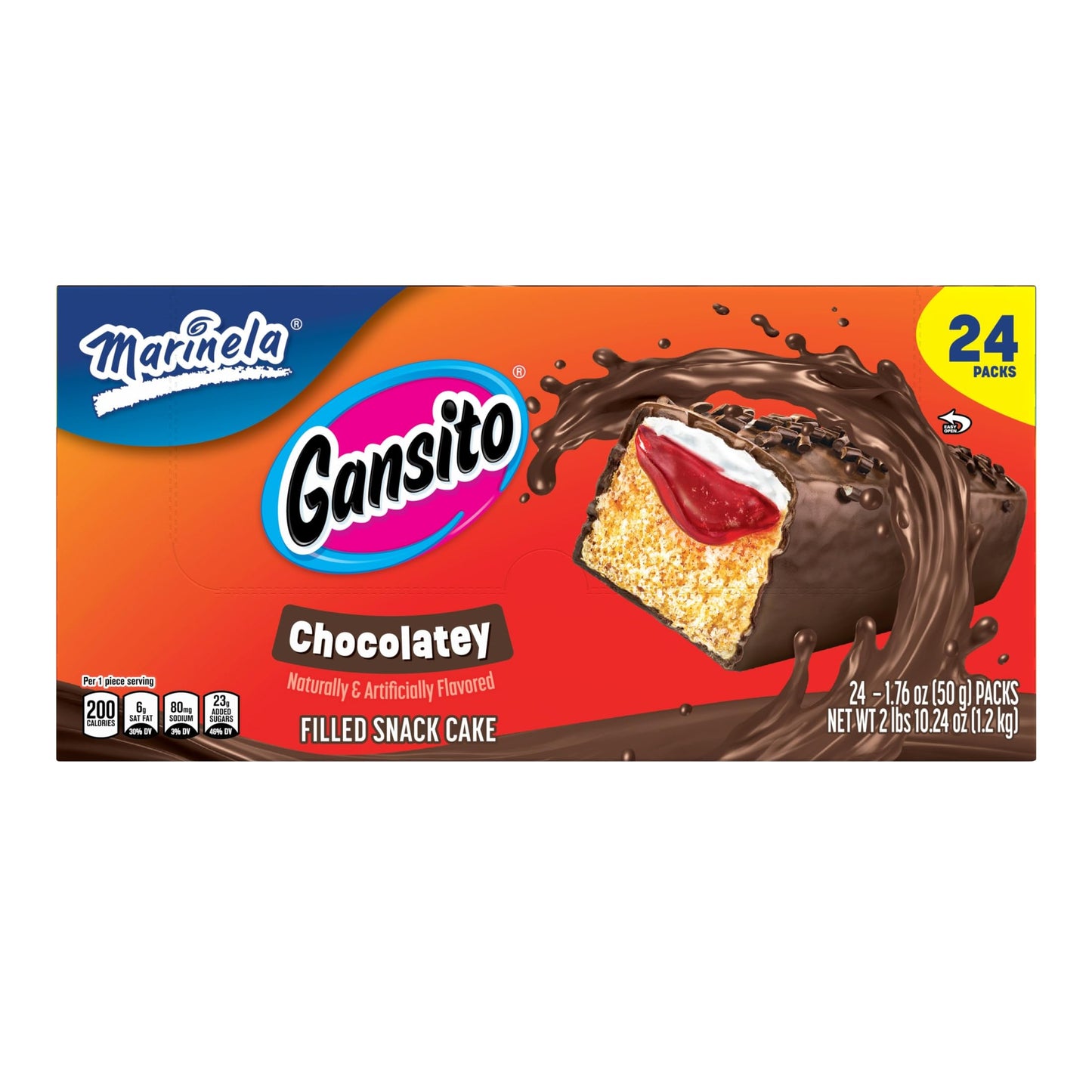 Marinela Gansito Strawberry Filled Snack Cake, 24 individual packs, (1 ct each), Chocolate Flavored Covered Snack Cakes, 42.24 o