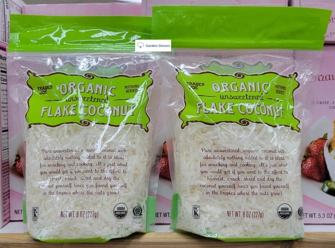 Trader Joe Organic Unsweetened Flake Coconut 8oz 227g (Two Bags)
