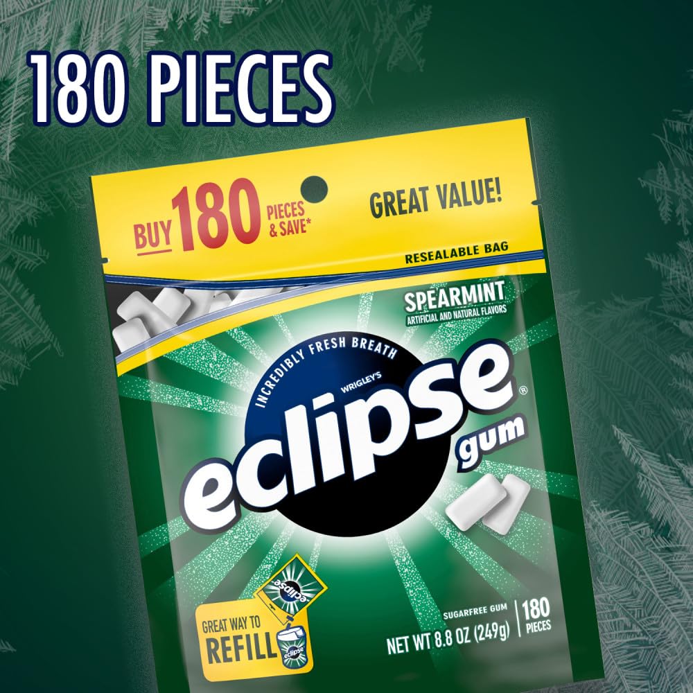 ECLIPSE Spearmint Back to School Sugar Free Chewing Gum, 180 Ct