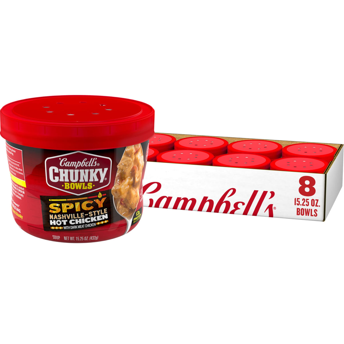 Campbells Chunky Spicy Nashville-Style Hot Chicken Soup, 15.25 oz Bowl (8 Pack)