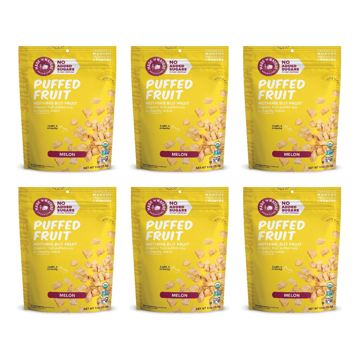 Made In Nature Organic Puffed Fruit, Vegan Snack, Non-GMO, Gluten Free, 1.1 Ounce Bag, Pack of 6