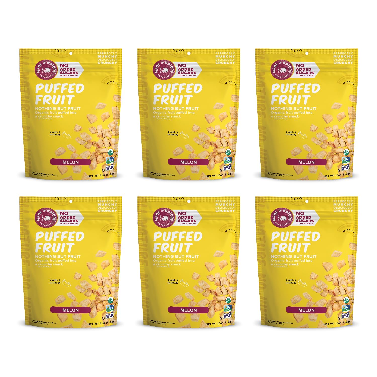 Made In Nature Organic Puffed Fruit, Vegan Snack, Non-GMO, Gluten Free, 1.1 Ounce Bag, Pack of 6