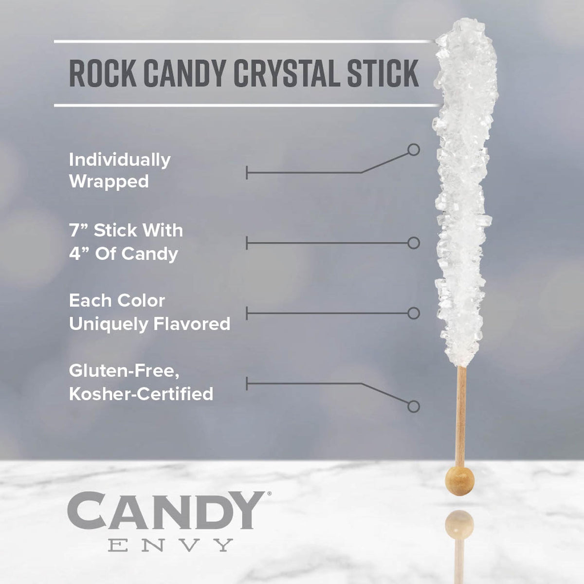 Candy Envy - Assorted Rock Candy Sugar Sticks - Assorted Flavors - 144 Indiv. Wrapped