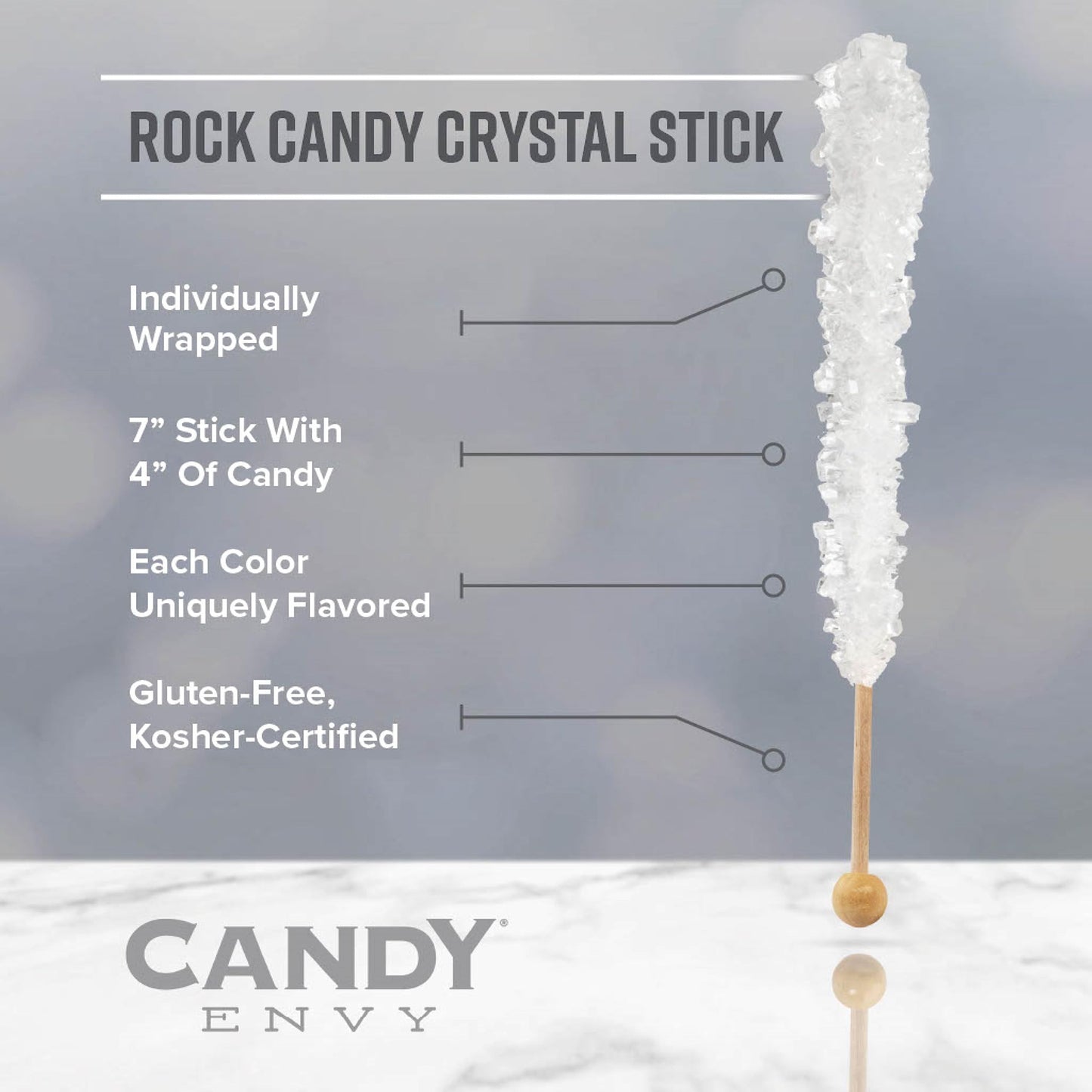 Candy Envy - Mermaid Rock Candy Sugar Sticks - 18 Indiv. Wrapped - Pink, Light Blue, Lavender