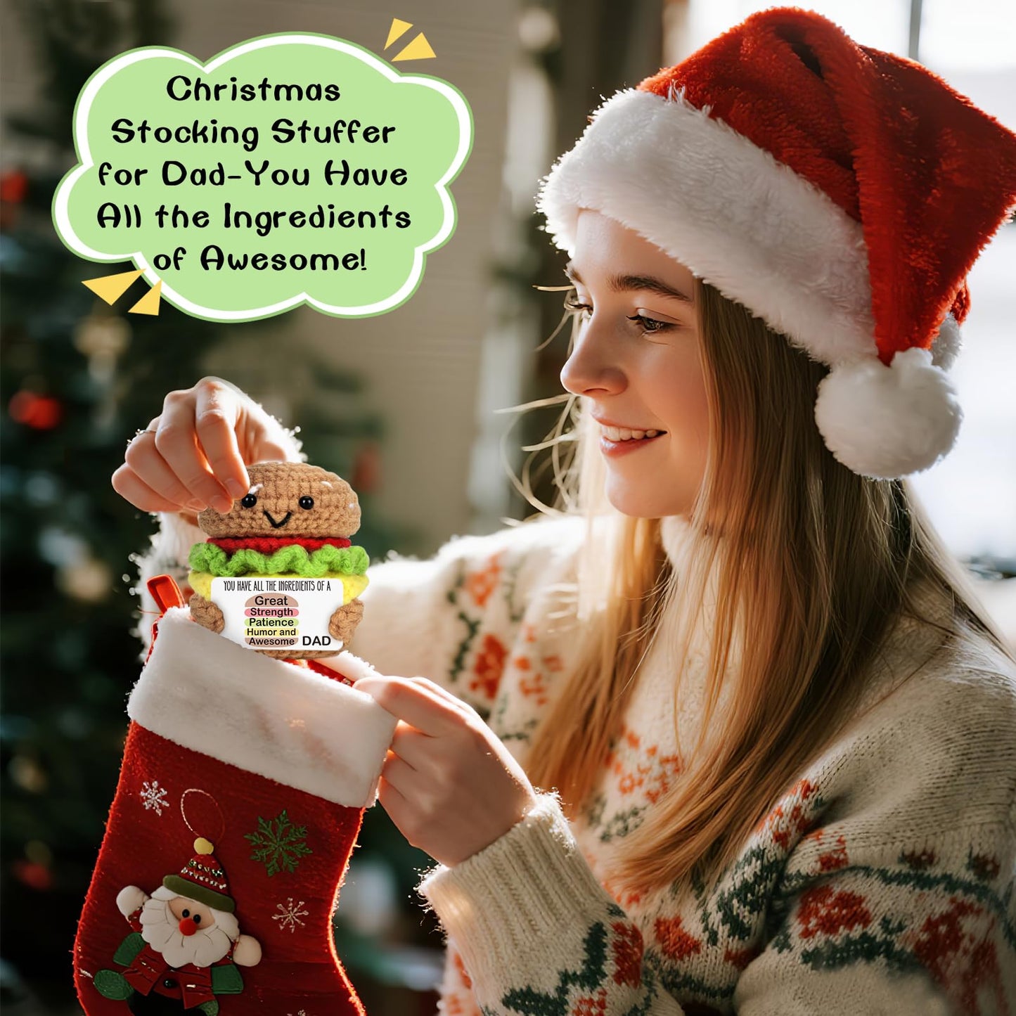 AVBODA Mini Dad Gifts for Birthday Christmas Handmade Crochet Burger for Father Hasband New Daddy Step Bonus Dad First Time Fath