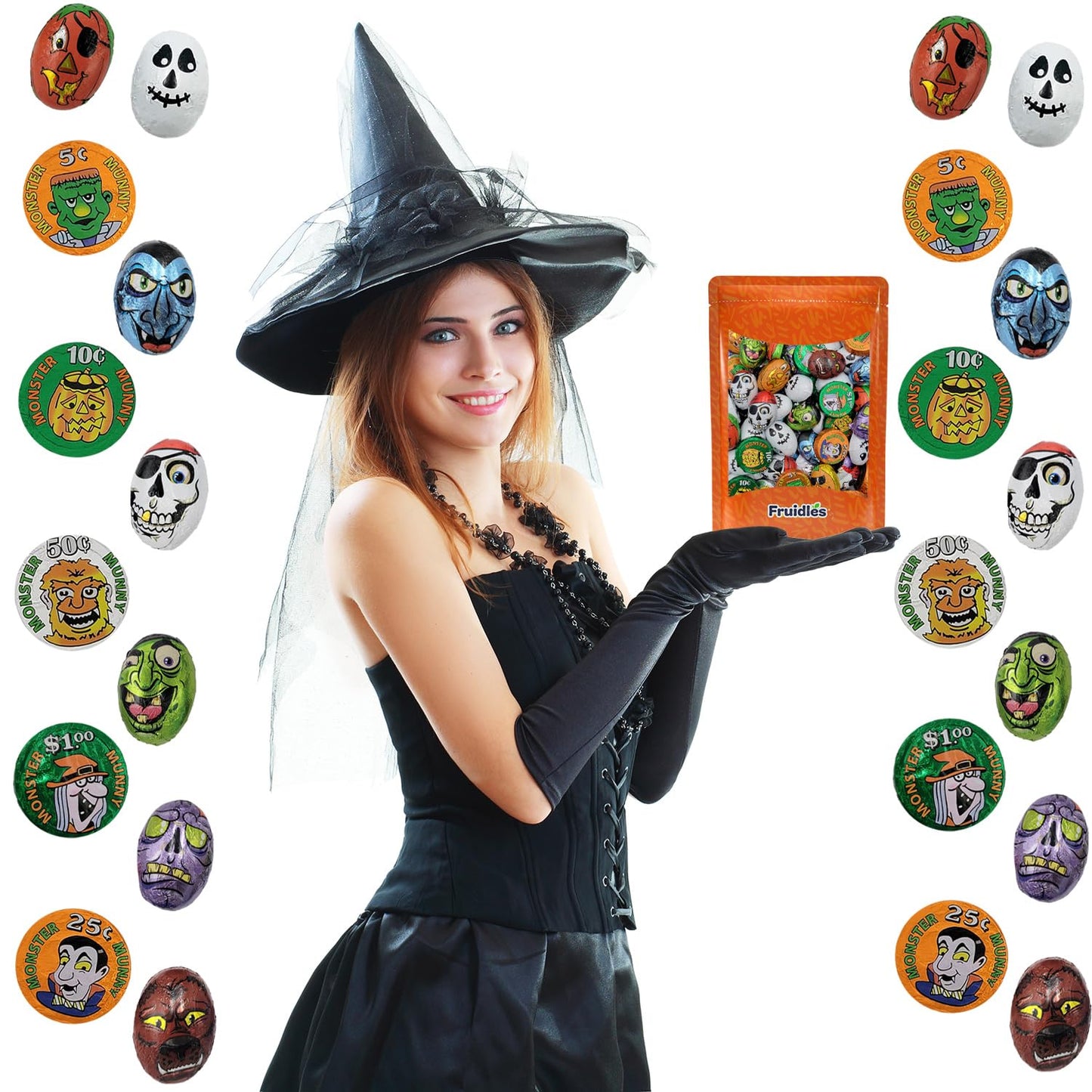 Fruidles Halloween Tricky Treat Master Bag, Trick-Or-Treat Party Bag Fillers, Individually Wrapped in Multi-color Design Foils,