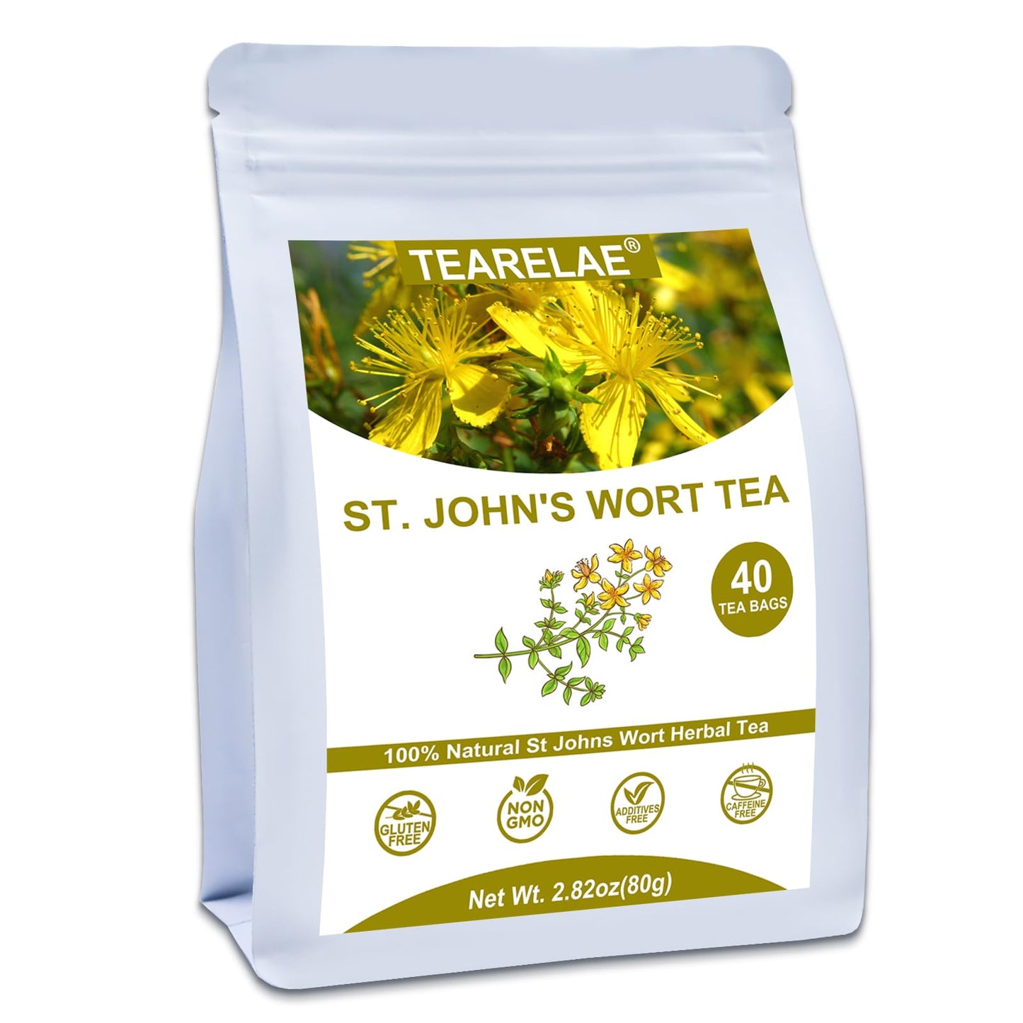 Tearelae - St. JohnS Wort Tea Bags - 40 Count - Natural Saint JohnS Wort Tea Support For Relaxation - 100% Pure Top-Grade Dried St Johns Wort Herb - Non-Gmo - Energy Blend-Free