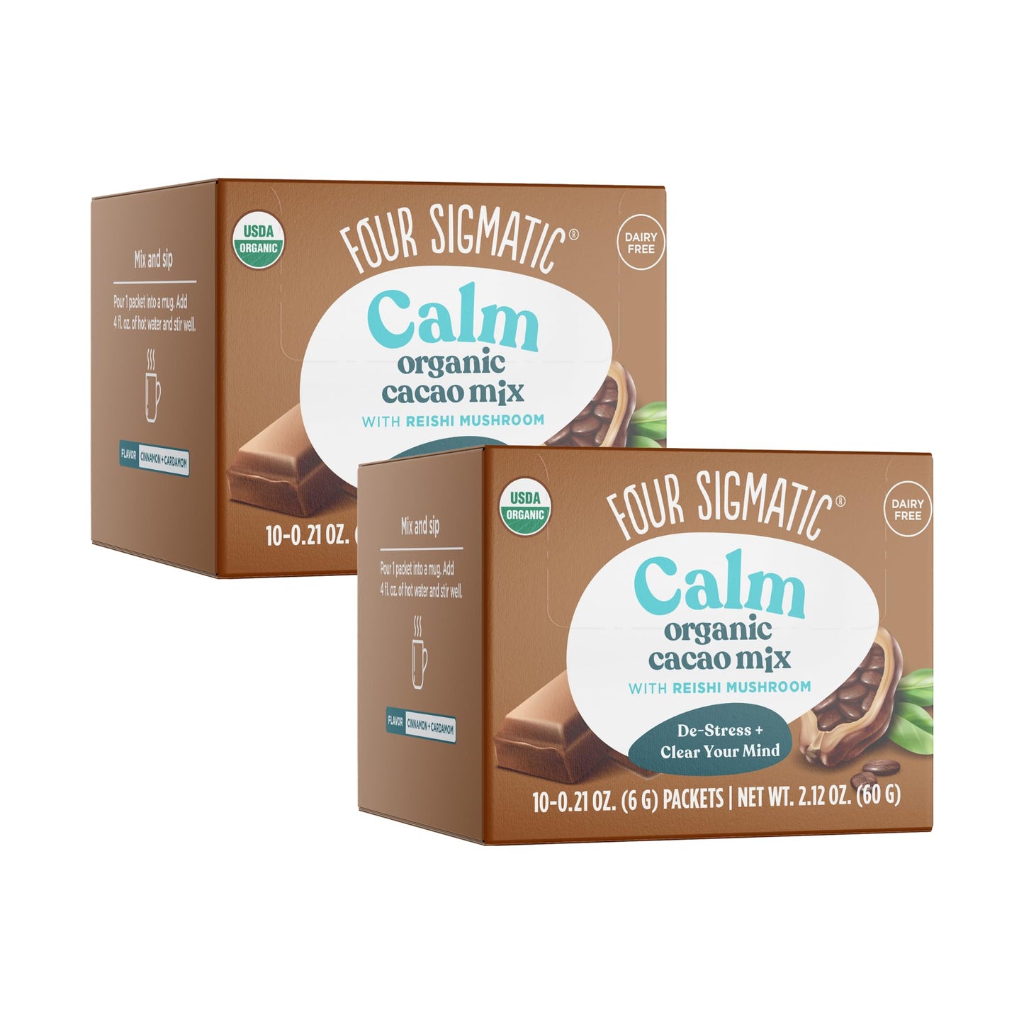 Mushroom Hot Cacao Mix with Reishi by Four Sigmatic - Organic Reishi Mushroom, Cinnamon, Cardamom, Stevia, & Cacao. Reduces Anxi