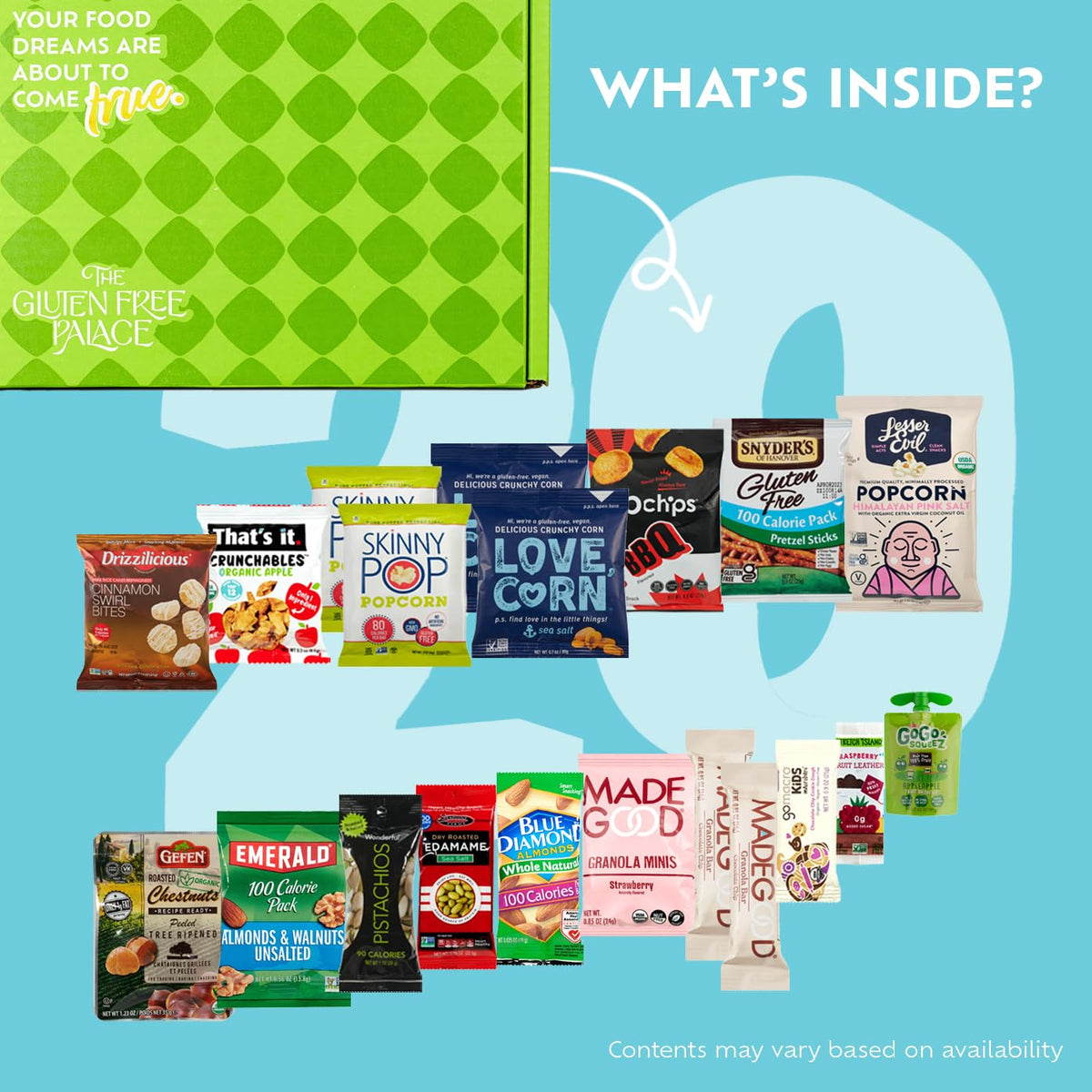GLUTEN FREE PALACE 100 Calorie Snacks Variety Pack – Vegan Protein Bars & Nuts – 20 Count