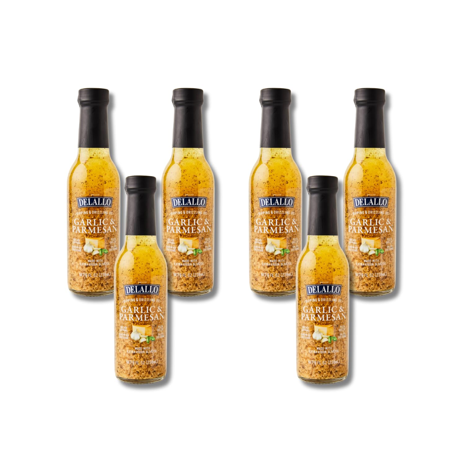 Delallo Garlic Parmesan Dipping Oil  8 Oz. Bottle  (6 Pack)  Extra Virflavor Blend Olive Oil Infused  Ready-To-Use Condiment  Gluten Free  Non-Gmo