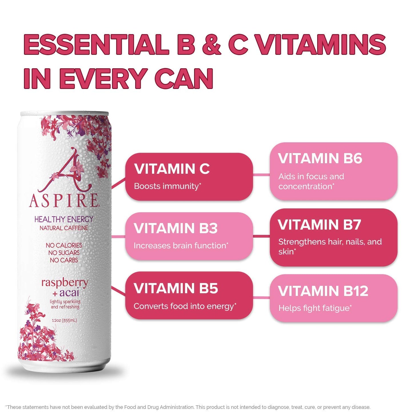 Aspire Healthy Energy, Calorie Burning, Zero Calorie, Zero Sugar Drink Raspberry + Acai 4-Pack