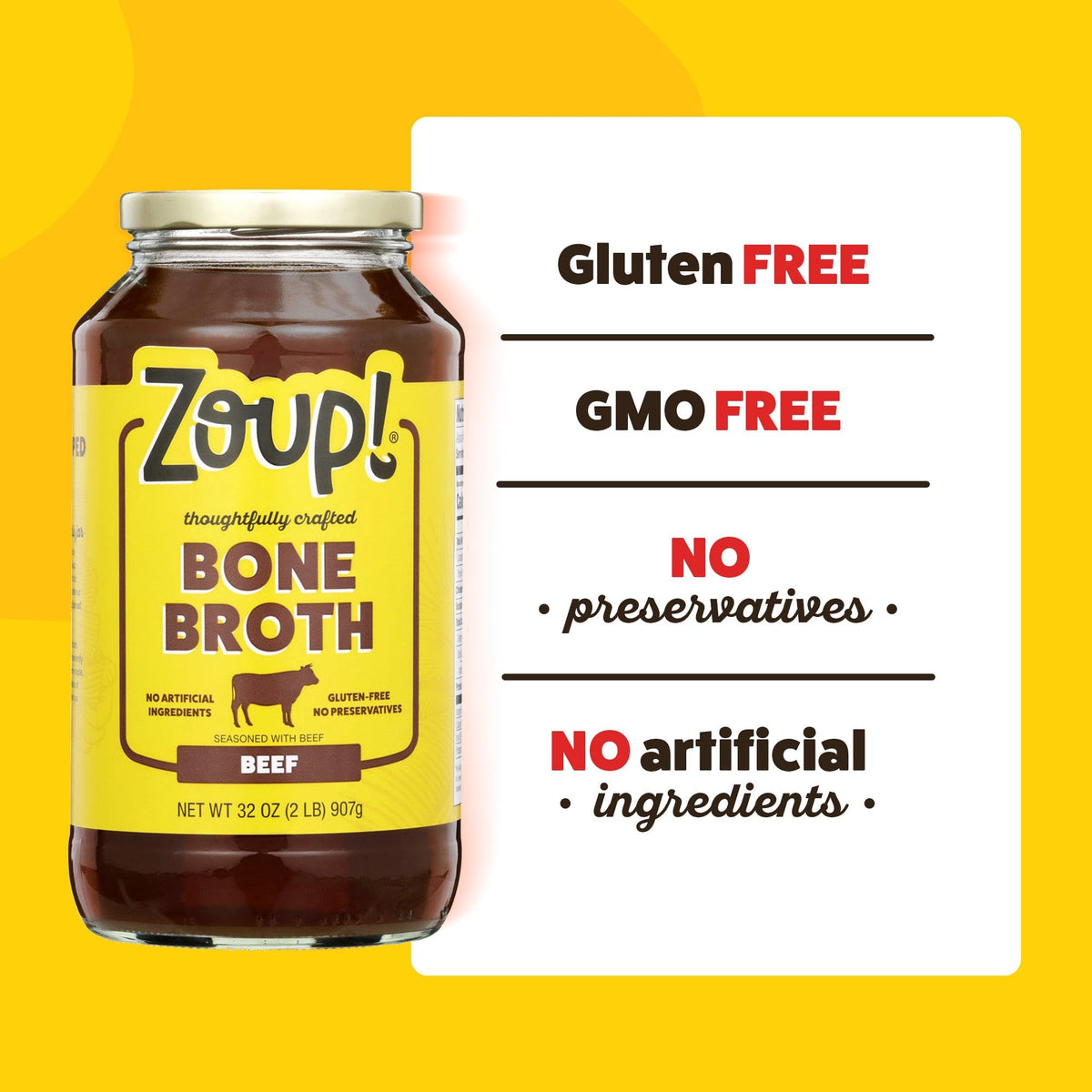 Beef Bone Broth By Zoup! Keto-Friendly, Gluten Free, Fat Free, Non-Gmo Clear Bone Broth - Great For Stock, Bouillon, Soup Base Or In Gravy - 6-Pack (32 Oz)