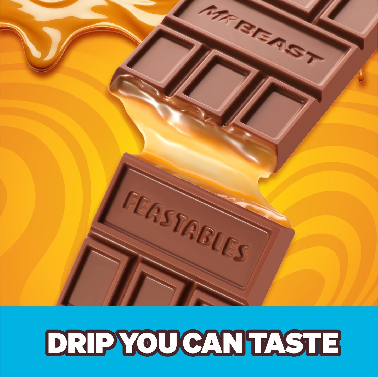 Feastables Mrbeast Caramel Chocolate Bar, King Size Candy Bar For Mature-Themeds & Kids, Candy Bars For Snacks, Gifts, Or Dessert, Sweet & Creamy Fairtrade Cocoa, 2.1 Oz Each, 10 Count