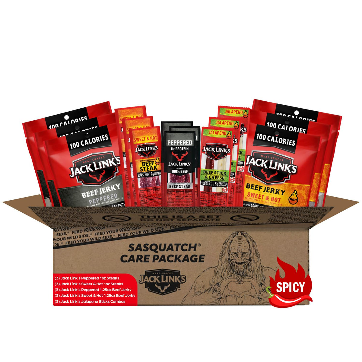 Jack Link'S Spicy Beef Jerky Gift Basket Variety Pack - Includes Beef Jerky, Meat Sticks, And Beef Steaks, Great Gift For Men, P