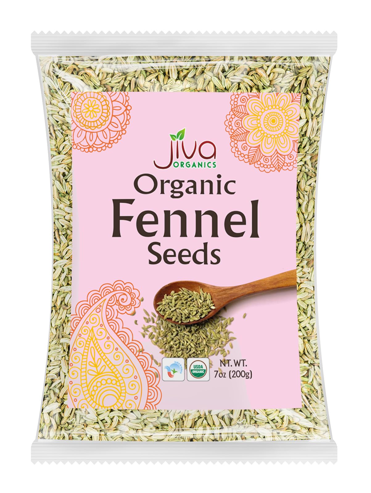 Jiva Organics Fennel Seeds - Non-GMO, Vegan, Resealable Bag - 7 Oz - Product of India