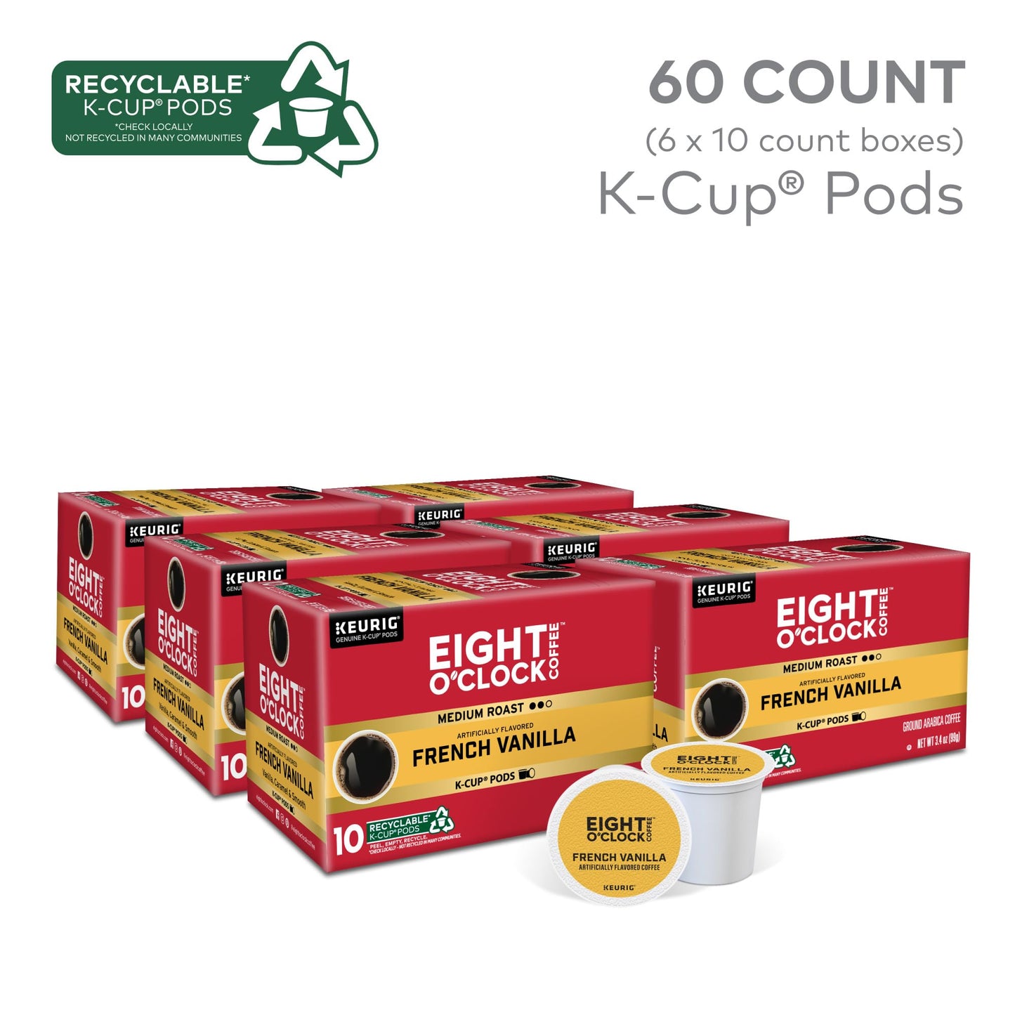 Eight OClock Coffee French Vanilla  Single-Serve Coffee K-Cup Pods  Medium Roast  60 Count