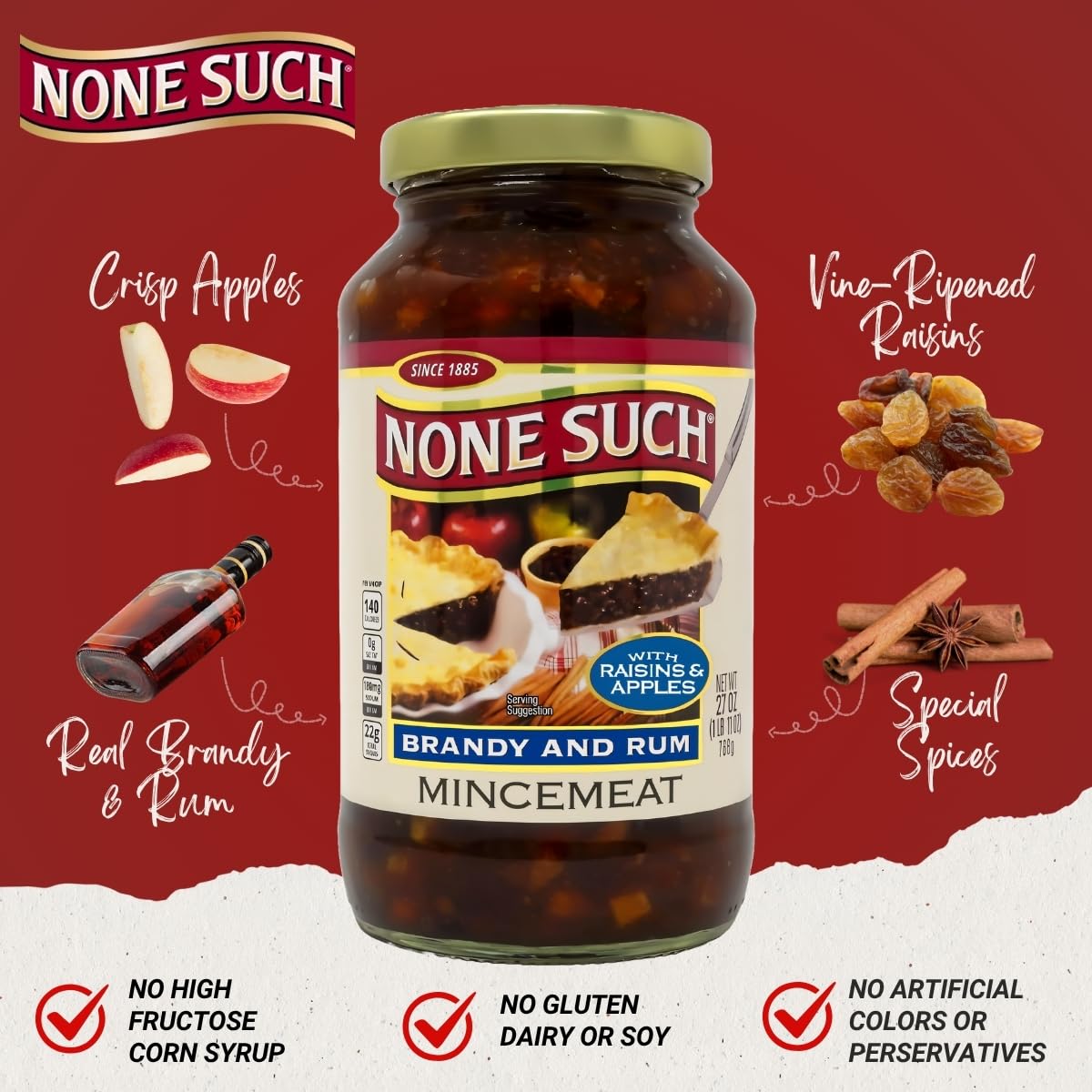 None Such Mincemeat Brandy & Rum - Pie Filling with Apples and Raisins  27 Ounce (Pack of 1)