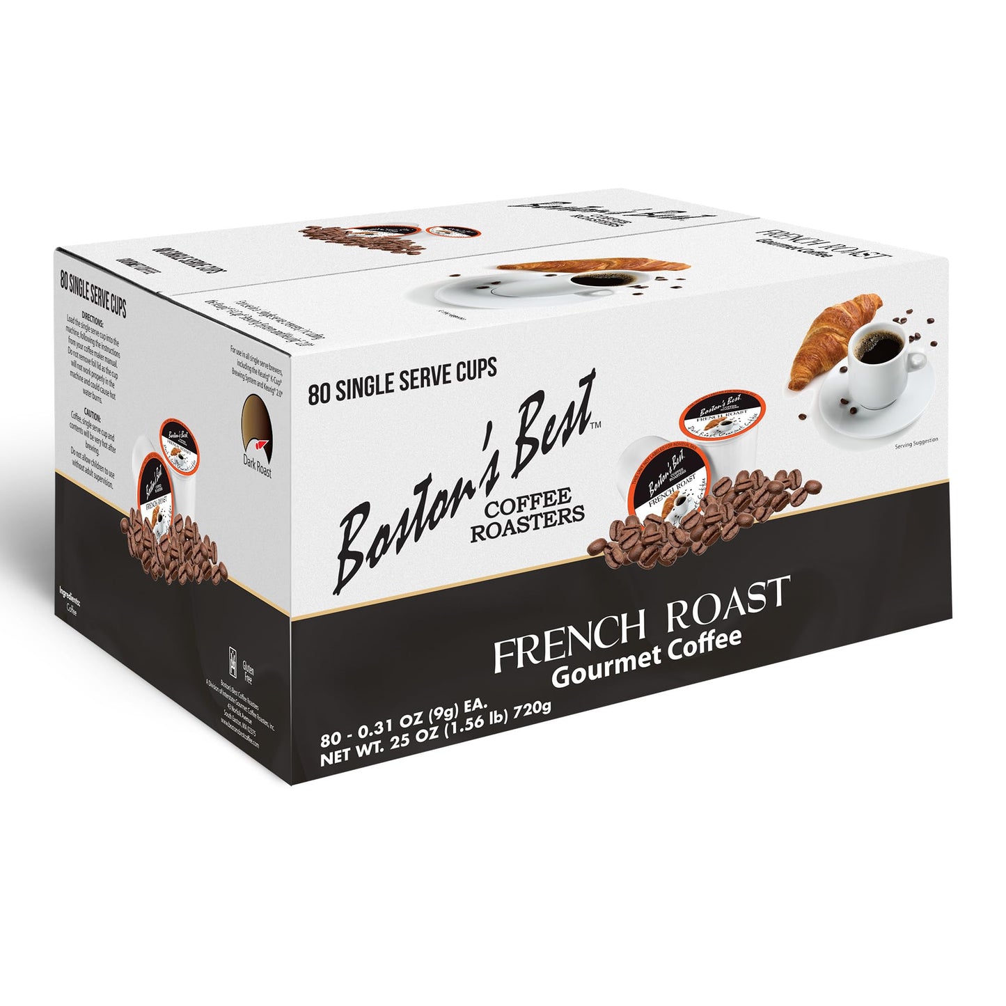 Bostons Best French Roast Coffee - Rich & Bold Dark Roast, Compatible with Keurig - 80 Single Serve Cups - Coffee
