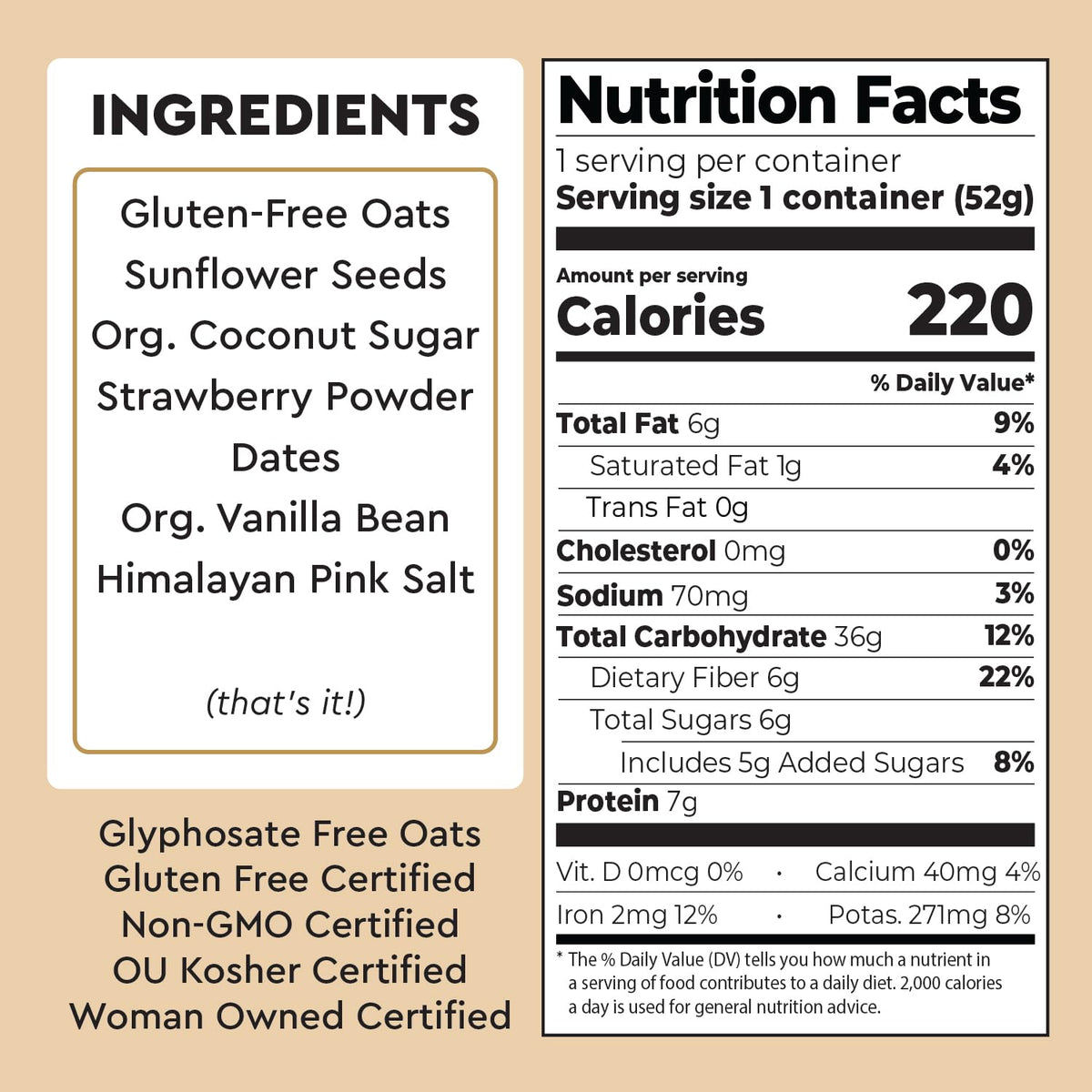 Mylk Labs Strawberry Vanilla Gluten Free Oatmeal Cups - Low Sugar Breakfast, High Fiber Thin Rolled Oats, High Protein Instant O