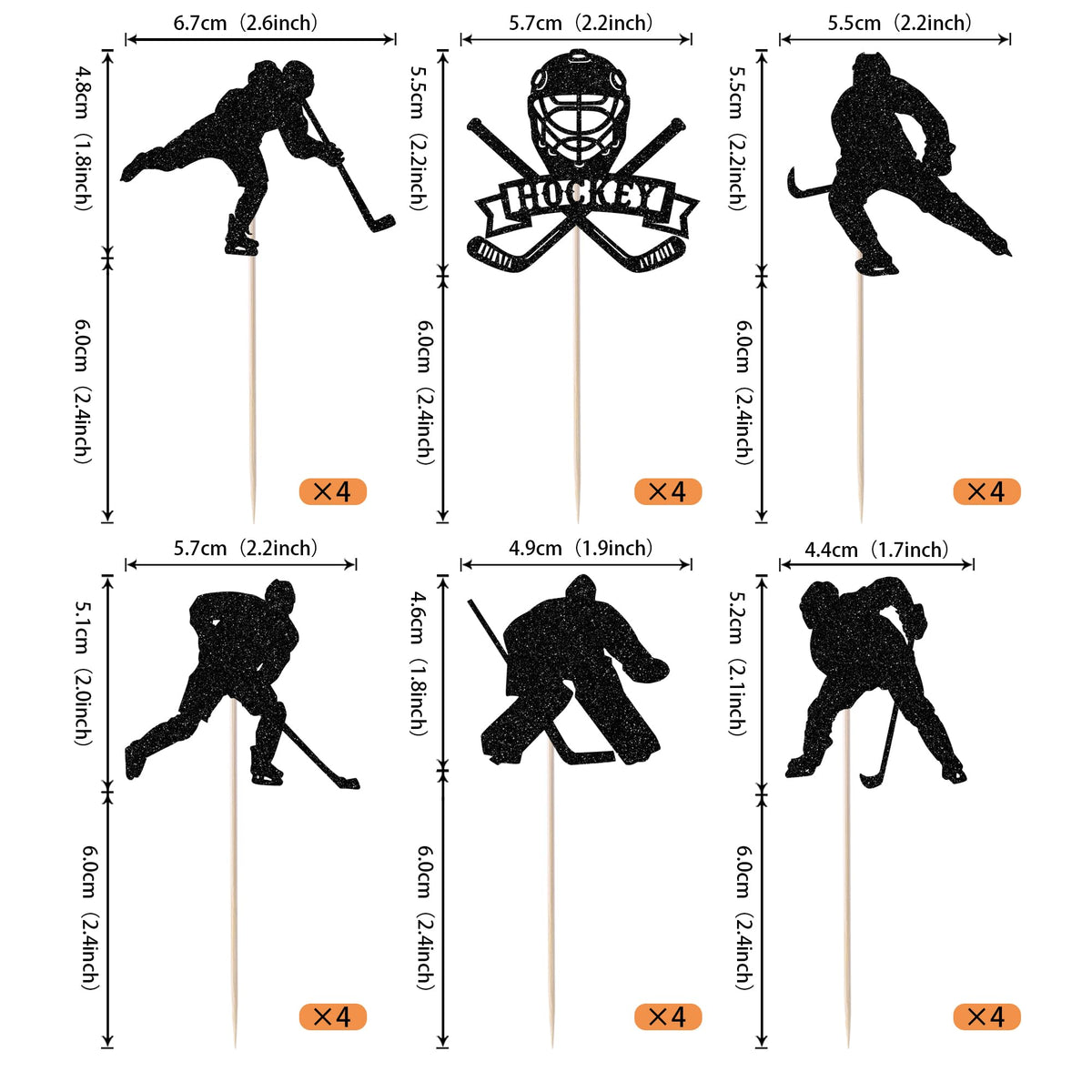 Rssta i Hockey Cupcake Toppers - 24 Pack Cake Decorations - Paper - Black - Model XM545-black