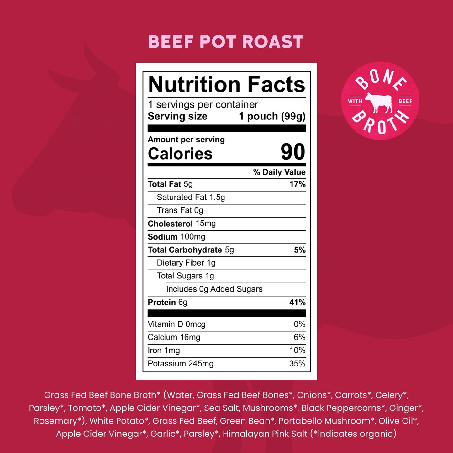 Serenity Kids 7+ Months Beef Pot Roast Bone Broth Puree Baby Food Pouches - Bpa-Free Toddler Pouch W/Grass Fed Beef & Organic Veggies - Clean Label Project Purity Award Certified - 3.5 Oz, 12 Pack
