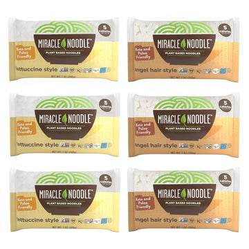 Miracle Noodle Shirataki Noodles Variety Pack - Fettuccine & Angel Hair, Keto, Vegan, Gluten-Free, 7 oz, 6-Pack